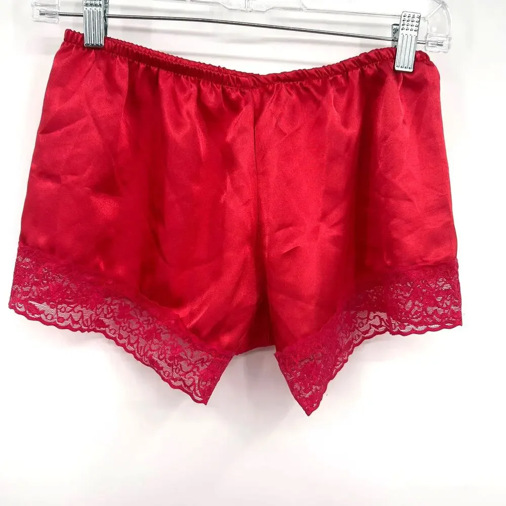 Nordstrom Red Satin Matching Pajama Lingerie Sexy Shorts Tank Set S Small - Picture 8 of 10